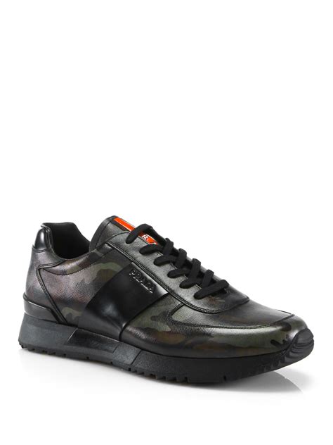 prada runners camo blue|Prada leather sneakers.